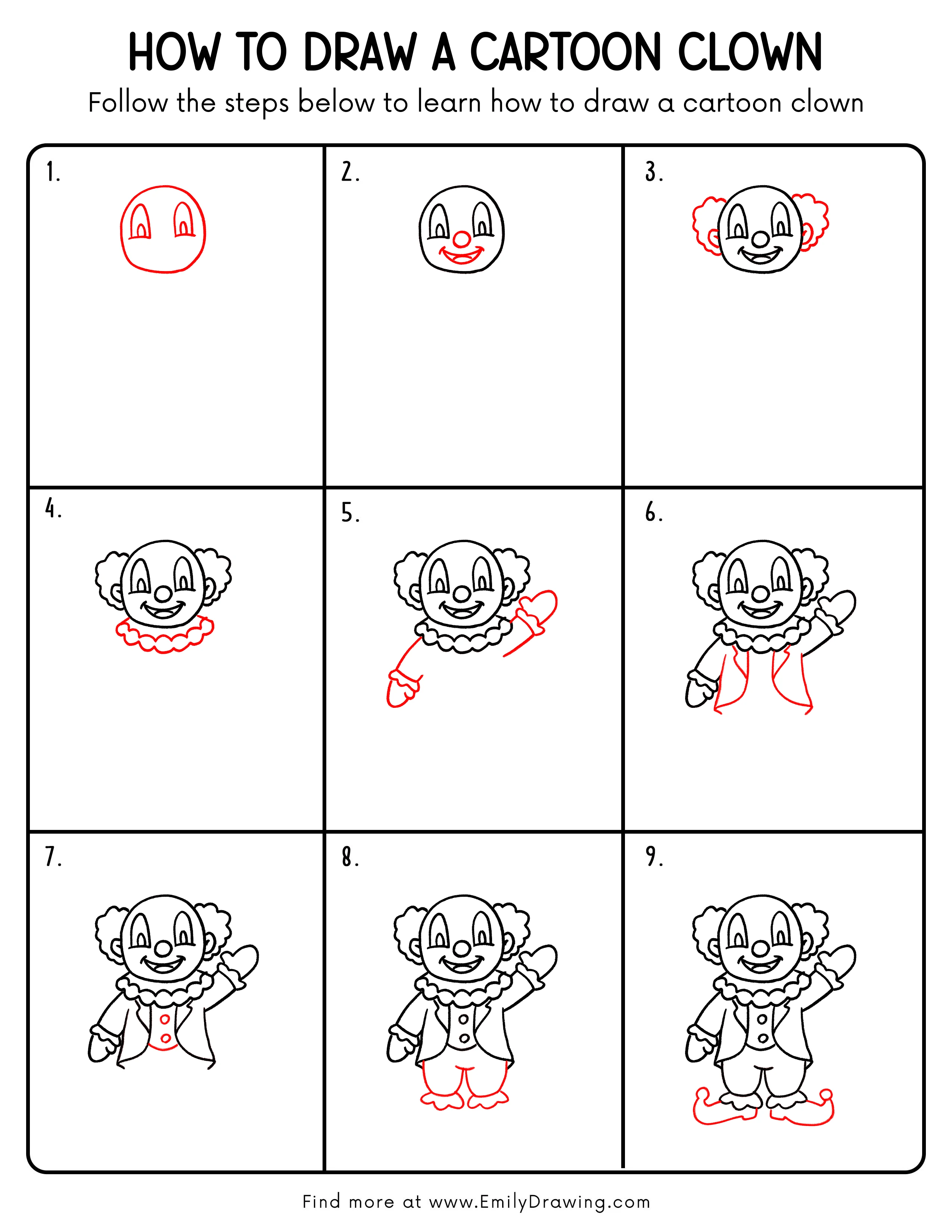 Printable Cartoon Clown Drawing Guide